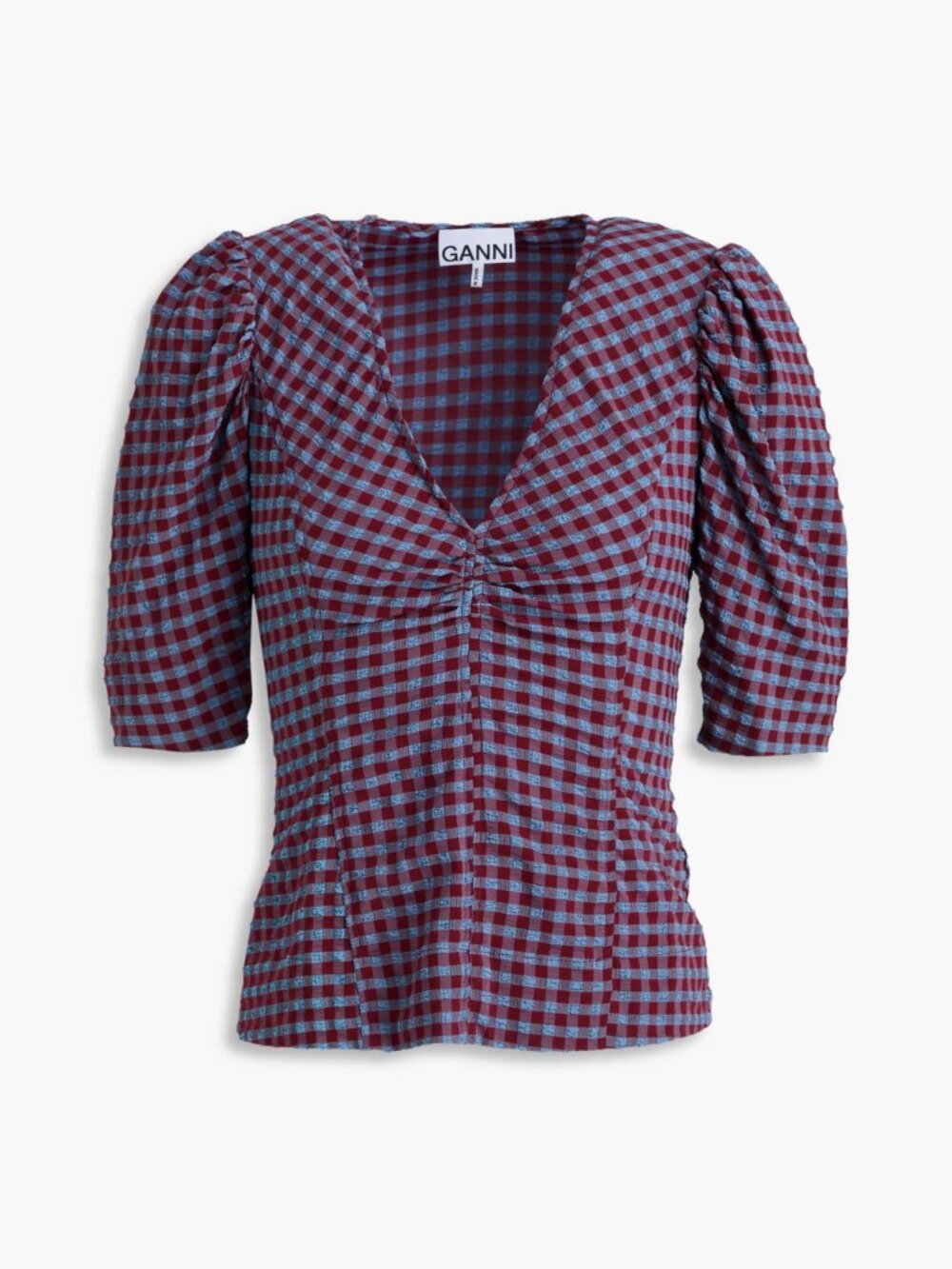 Ganni Stretch Seersucker Gingham Top